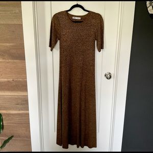 Zara Metallic Ribbed Knit Midi  Dress